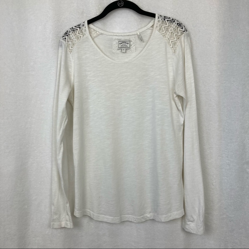 Fat Face Women’s LS Lightweight Lace Shoulder T-shirt sz 12